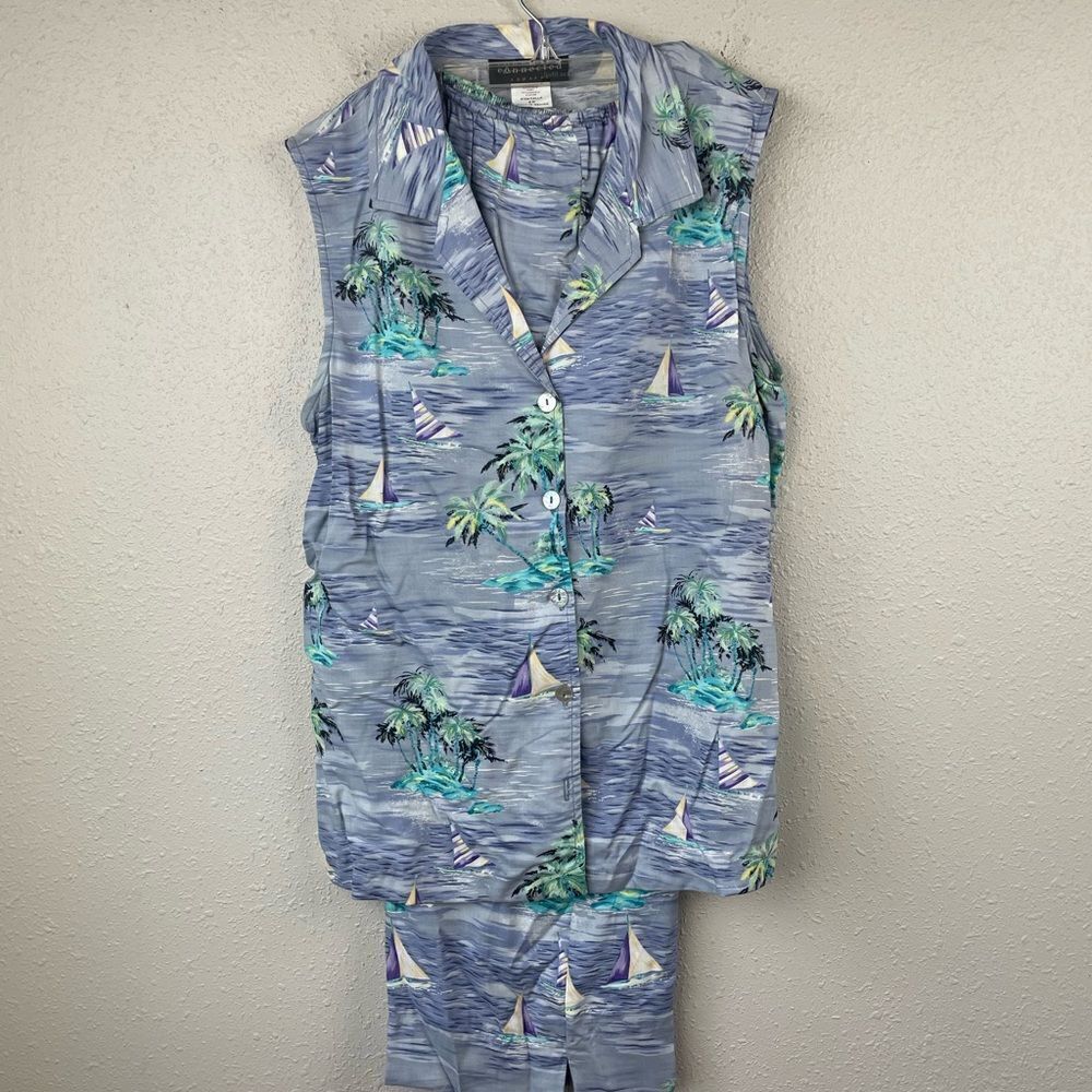 Connected Apparel Tropical Two Piece Matching Top and Cropped Pants Size 10 EUC